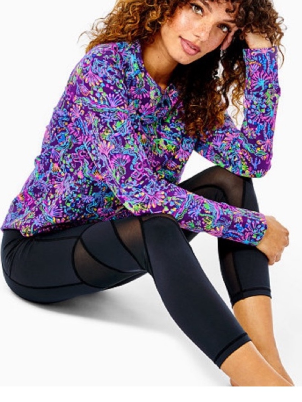 Lilly Pulitzer Luxletic Weekender Mid-Rise Leggings Black Mesh Panels L